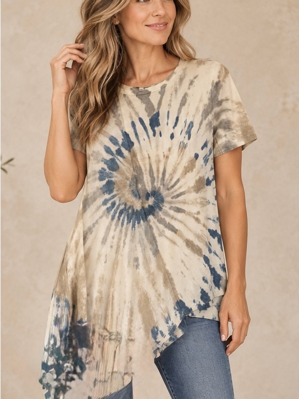 Belle France Italy M Tie Dye Asymmetrical Draped Tunic Top Artistic Lagenlook